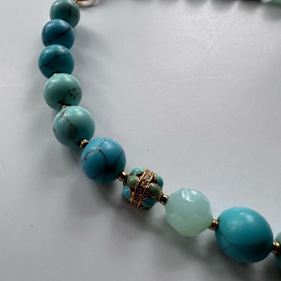 Vintage Lauren Ralph Lauren Turquoise and Amazonite Glass Bead Necklace - Picture 11 of 12